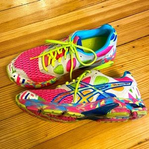 ASICS Gel Noosa Tri 7 Glow Neon Pink Yellow Green Orange Blue White Running Shoe